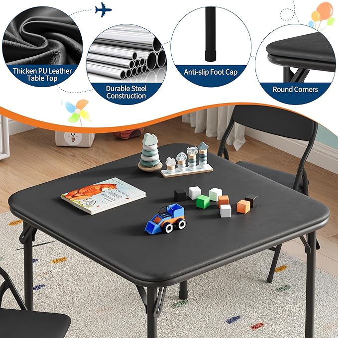 IDEALHOUSE 3 Piece Folding Kids Table and Chairs Set, Children Activity Table - Image 4