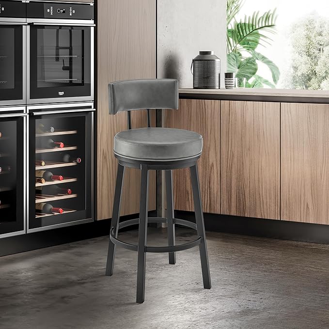 Armen Living Dalza Swivel Counter or Bar Stool in Black Finish - Image 2