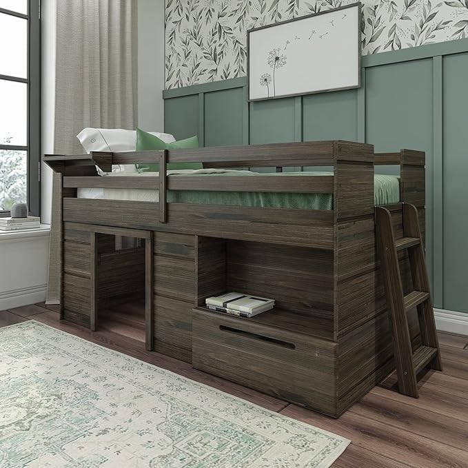 Max & Lily Loft Bed Twin Size, Solid Wood Low Loft Bed by MaxLily