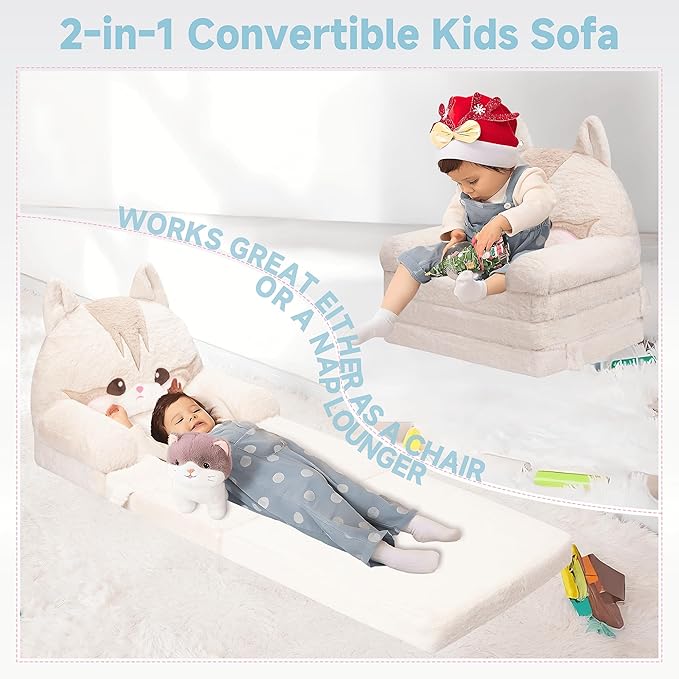 MONKISS Kids Couch, Comfy Toddler Chair, 2 in 1 Fold Out Kids Sofa to Lounger - Image 4