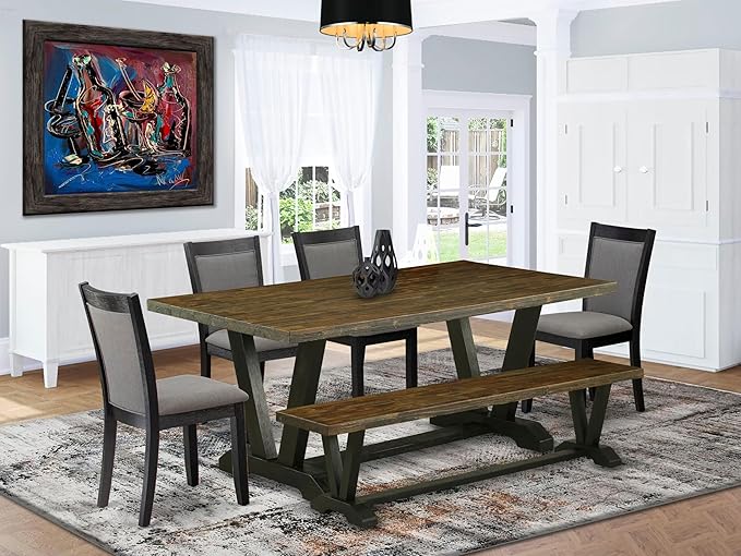 East West Furniture V677MZ650-6 6 Piece Dining Set Contains a Rectangle Dining - Image 2