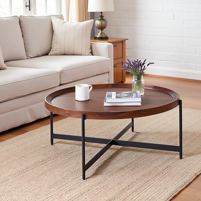 Brookline Solid Acacia Wood 42-Inch Round Coffee Table - Image 6