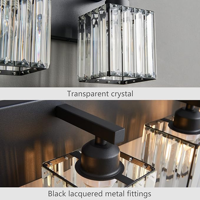 Modern Bathroom Vanity Light 3-Lights Modern Black Crystal Wall Light Bathroom - Image 6
