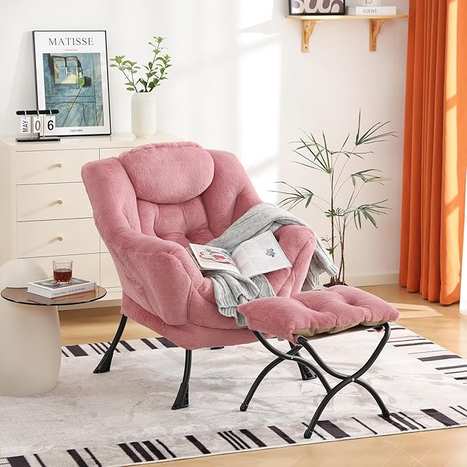 Cozy Lazy Chair and Ottoman, Large Contemporary Accent Lounge Chair Set - Image 5