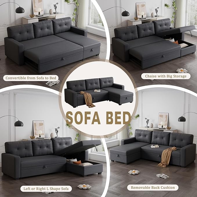 Ball & Cast Convertible Sectional Sleeper Sofa Bed L Shaped 4 in 1 Pull Out - Image 3