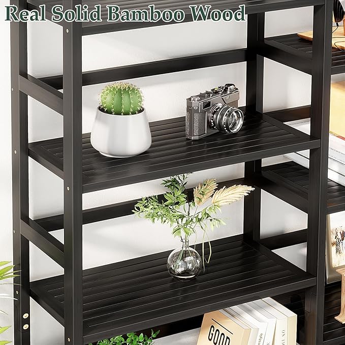 Homykic Bamboo Triple Wide Shallow Bookshelves and Bookcases, 6-Tier 6ft Tall - Image 8
