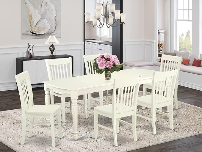 East West Furniture DONO7-LWH-W 7 Piece Dining Set Consist of a Rectangle - Image 2