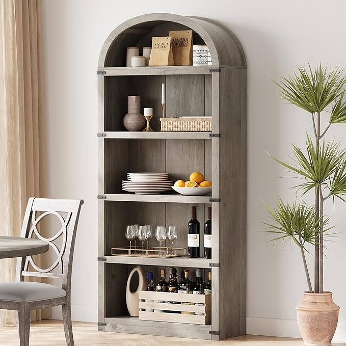 GarveeHome Bookcase 5 Shelf Arched Bookshelf 71.65in Tall Bookcase Farmhouse - Image 4
