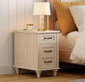 WAMPAT Beige End Table with Charging Station, Wooden Side Table with Storage by WAMPAT