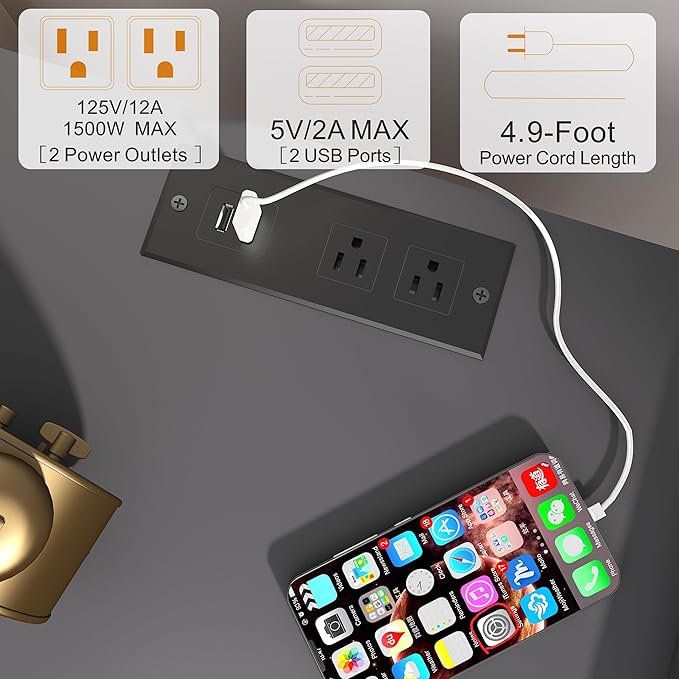 Nightstand with Charging Station, Bedside Tables Set of 2, End Table Side Table - Image 4