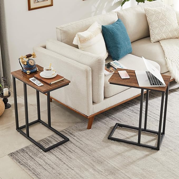 VECELO C Shaped End Side Table for Sofa Couch and Bed Snack TV Tray for Living - Image 4