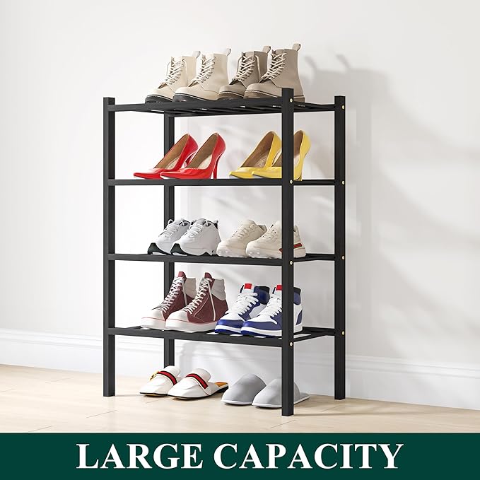 Smiry Shoe Rack, 4 Tier Small Bamboo Shoe Organizer, Stackable Free Standing - Image 5