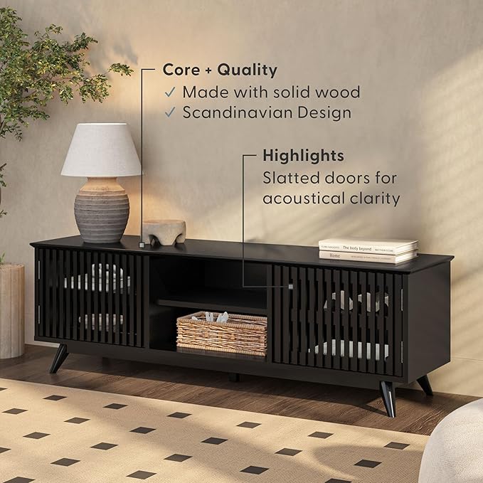 Plank+Beam Mid-Century Modern Wood TV Stand, Solid Wood Entertainment Console - Image 3