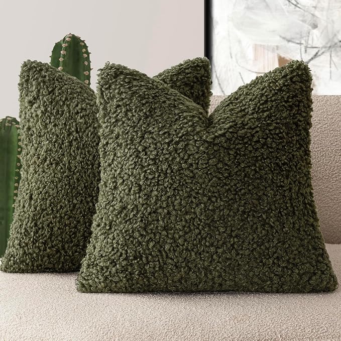 Foindtower 2 Pieces 18x18 Inch Olive Green, Faux Fur Throw Pillow Cover Accent by Foindtower
