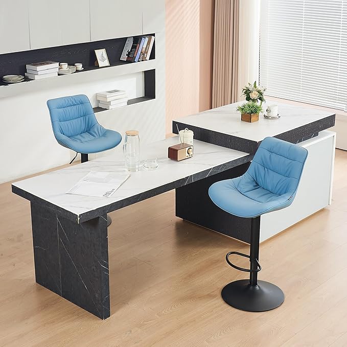 Kidol & Shellder Bar Stools Set of 2 Adjustable Swivel Blue, PU Leather - Image 9