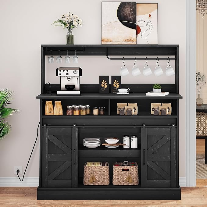 YITAHOME Buffet Cabinets with Upper Rack, Farmhouse Coffee Bar Cabinet with by YITAHOME
