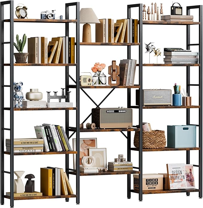 Shintenchi Triple 5 Tier Bookshelf, Industrial Large Bookcase by Shintenchi