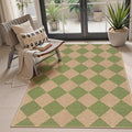 Lahome Green Checkered Easy Jute Rug, 3x5 Washable Outdoor Rug Neutral Rug by Lahome