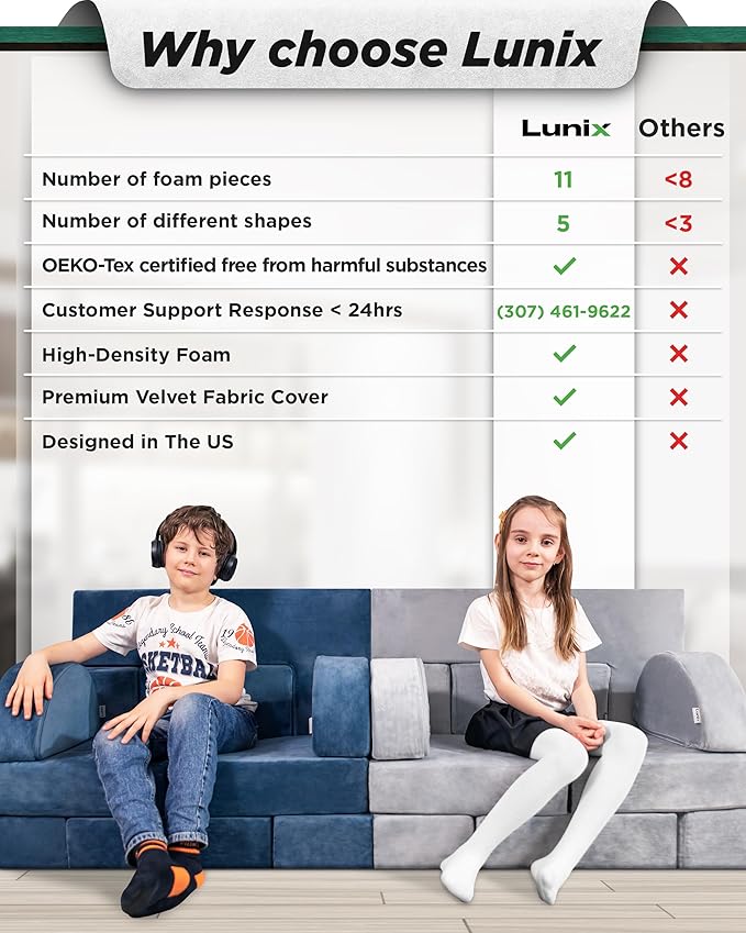 Lunix LX22 11pcs Modular Kids Play Couch, Child Sectional Sofa, Fortplay - Image 3
