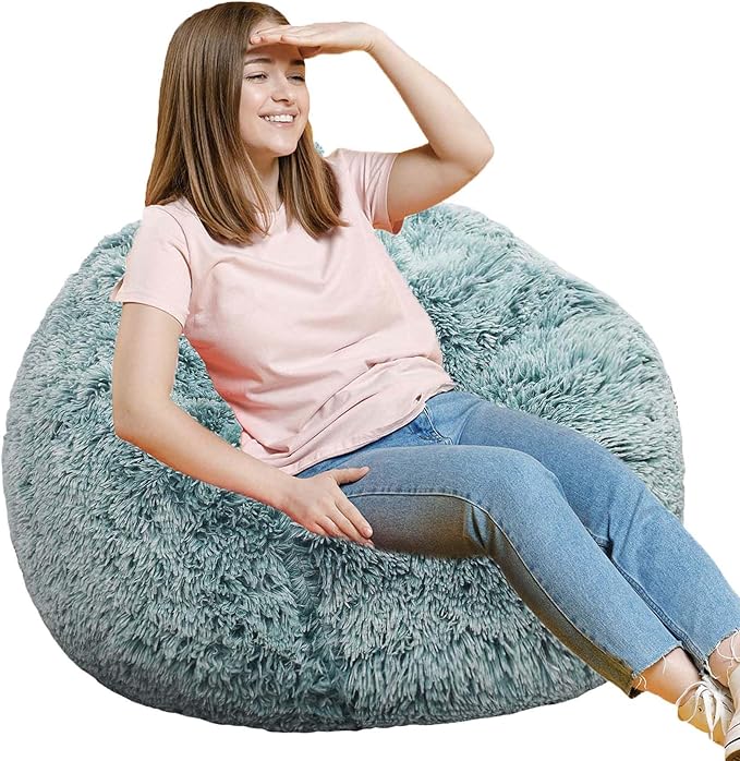 Fluffy Bean Bag Chair, 3FT Round Memory Foam Filled Bean Bag by Unknown