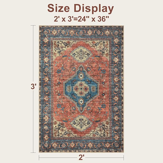Tangsoo Washable Entryway Rugs 2x3 Vintage Non Slip Small Area Rug, Indoor - Image 2