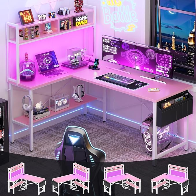Aheaplus L Shaped Desk Gaming Desk, Reversible Home Office Desk Gamer Desks by Aheaplus