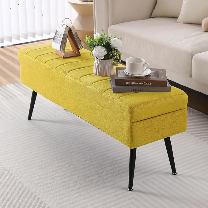 CUYOCA Storage Ottoman Bench, 43.5" Upholstered Entryway Bench, Long Ottoman - Image 3