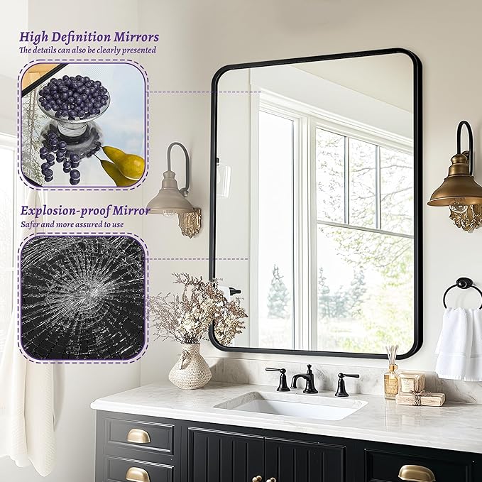 Bathroom Mirror, Rectangular Aluminum Alloy Frame Contemporary Hanging Mirror - Image 7