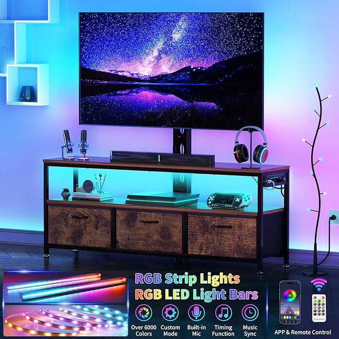 JUSTOGO TV Stand with Mount and Power Outlet, TV Stand with Drawers Storage - Image 3