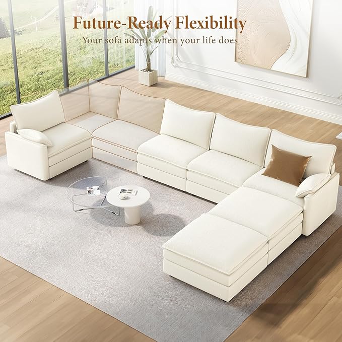 Vesgantti 142" U Shaped Sectional Couch, Comfy Cloud Modular Sectional Sofa - Image 8