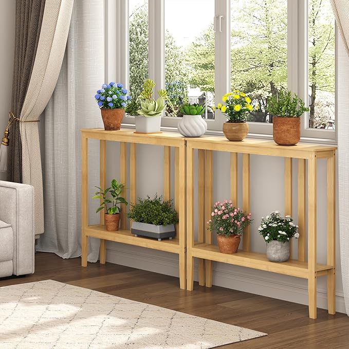 ELYKEN Console Tables for Entryway, 36.2" Long 2 Tier Hallway Table Behind Couch - Image 8