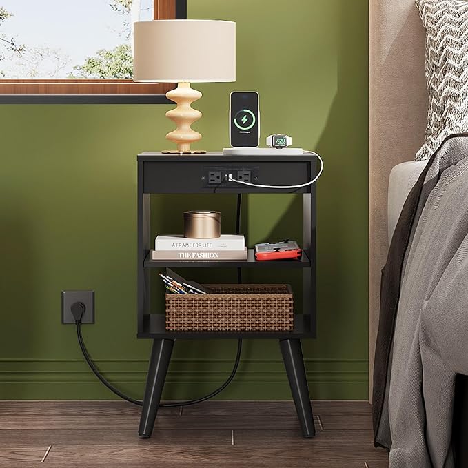 WLIVE Black Nightstand, Night Stand - Image 7