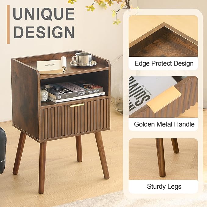 AWASEN Mid Century Modern Nightstand, Wood Bedside Table - Image 3