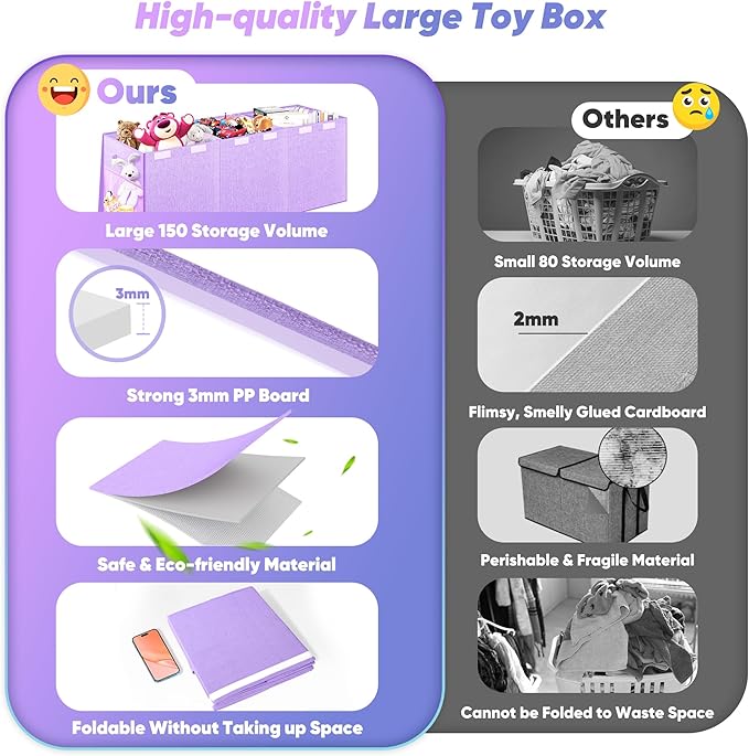 Extra Large Toy Box, Toy Chest for Kids Boys Girls, Collapsible Sturdy Storage - Image 5