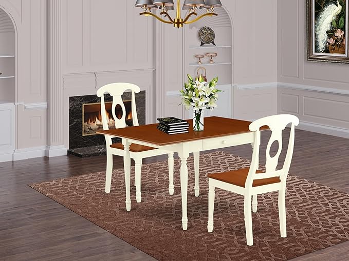 East West Furniture MZKE3-WHI-W 3 Piece Dining Table Set - Image 2