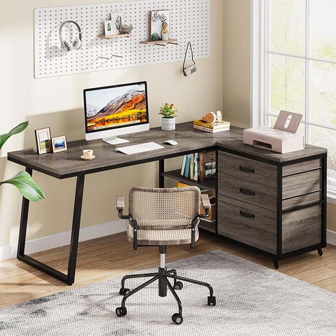 Tribesigns L-Shaped Desk with 3 Drawers, Reversible Corner Home Office Computer - Image 7