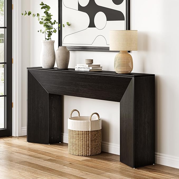 LITTLE TREE Console Table for Entryway, 63 Inches Extra Long Black Wooden Sofa by LITTLETREE