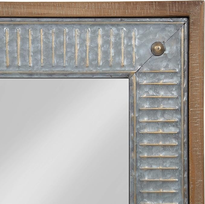 Kate and Laurel Deely Farmhouse Wall Mirror, 20 x 30, Rustic Brown and Silver - Image 5