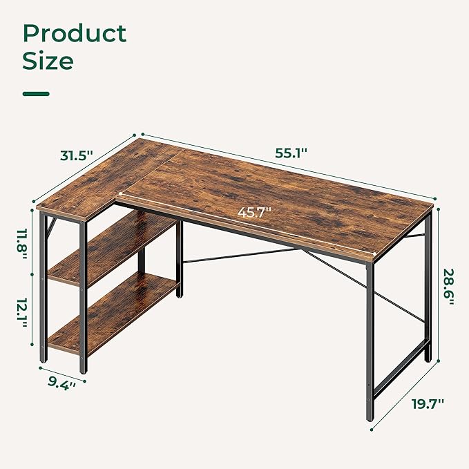 Huuger L Shaped Desk, 55 Inches Computer Desk - Image 3