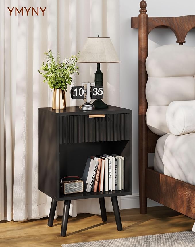 YMYNY Mid Century Modern Nightstand, Side Table, Fluted Night Stand - Image 2