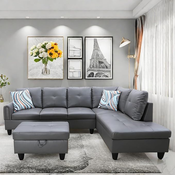 Convertible Leather Sectional Couch, Modern L Shaped Couch by ChicFurnit