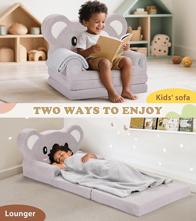 Kids Couch, 2-in-1 Soft Toddler Couch Fold Out - Image 5