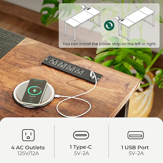 Huuger 63 x 24 inch Desk with Power Outlets & USB-C, Deeper & Thicker Desktop - Image 4