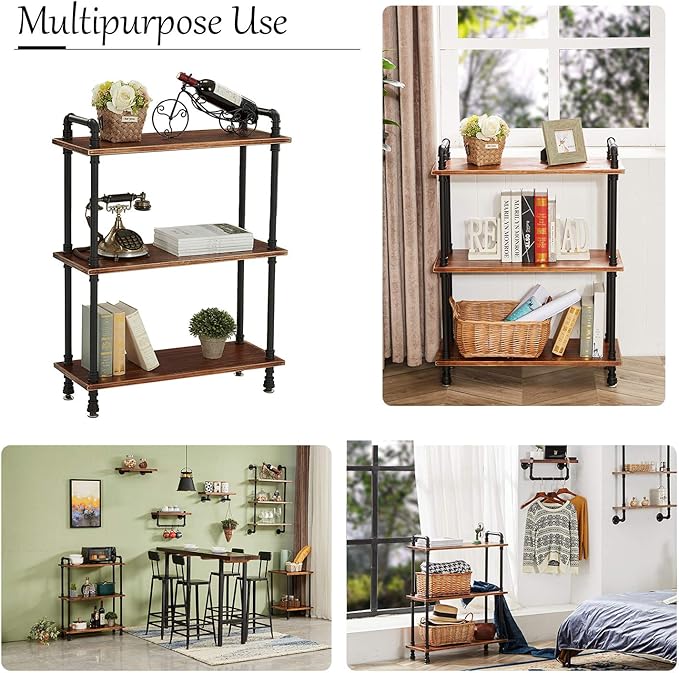 Industrial Bookshelf, 3 Tier Pipe Shelving, Industrial Pipe Shelf - Image 10