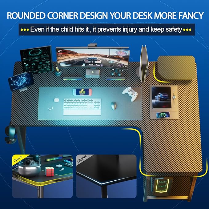 GTRACING L Shaped Gaming Desk, Carbon Fiber Style Computer Desk Compatible - Image 4