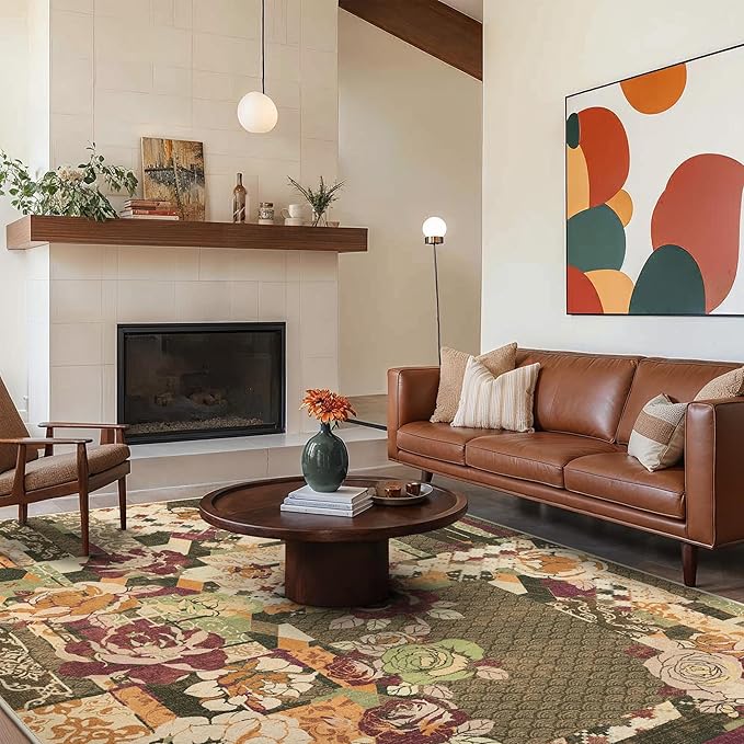 GENIMO 5X7 Floral Area Rugs for Living Room, Machine Washable Non Slip Vintage - Image 3