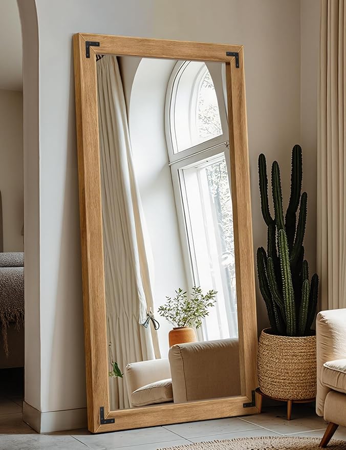 Full Length Mirror with Wooden Frame, Bedroom Decor, Hanging or Leaning - Image 7