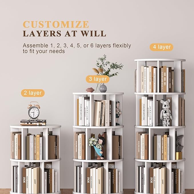 4-Tier Rotating Bookshelf, 360° Spinning Stackable Bookcase, Freestanding - Image 6