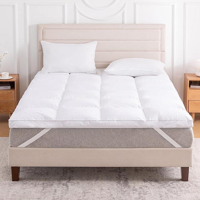 3 Inch White Goose Feather Mattress Topper, Queen Feather Bed Topper, Mattress by LeWinBedding