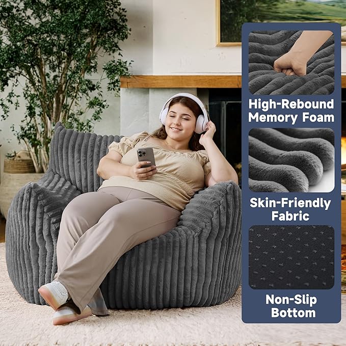 Oversized Bean Bag Chair for Adults, Giant Comfy Plush Boneless Bean Bag Couch - Image 3